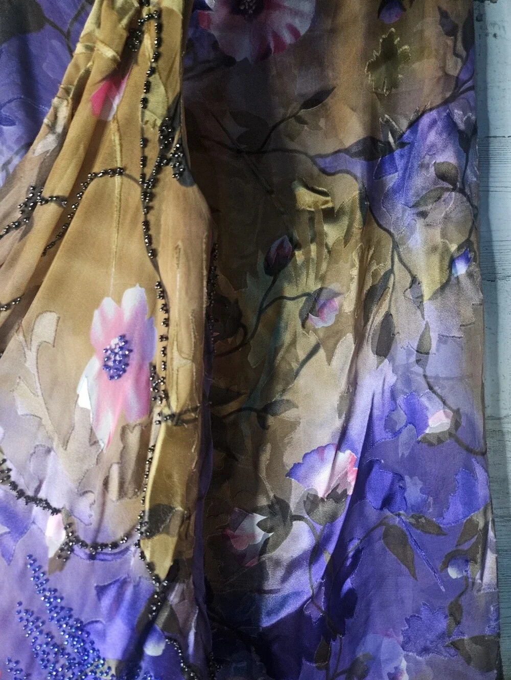 Vintage Victoria Royal Beaded Silk Gown Matching Wrap Shawl Set Whimsigoth Fairy